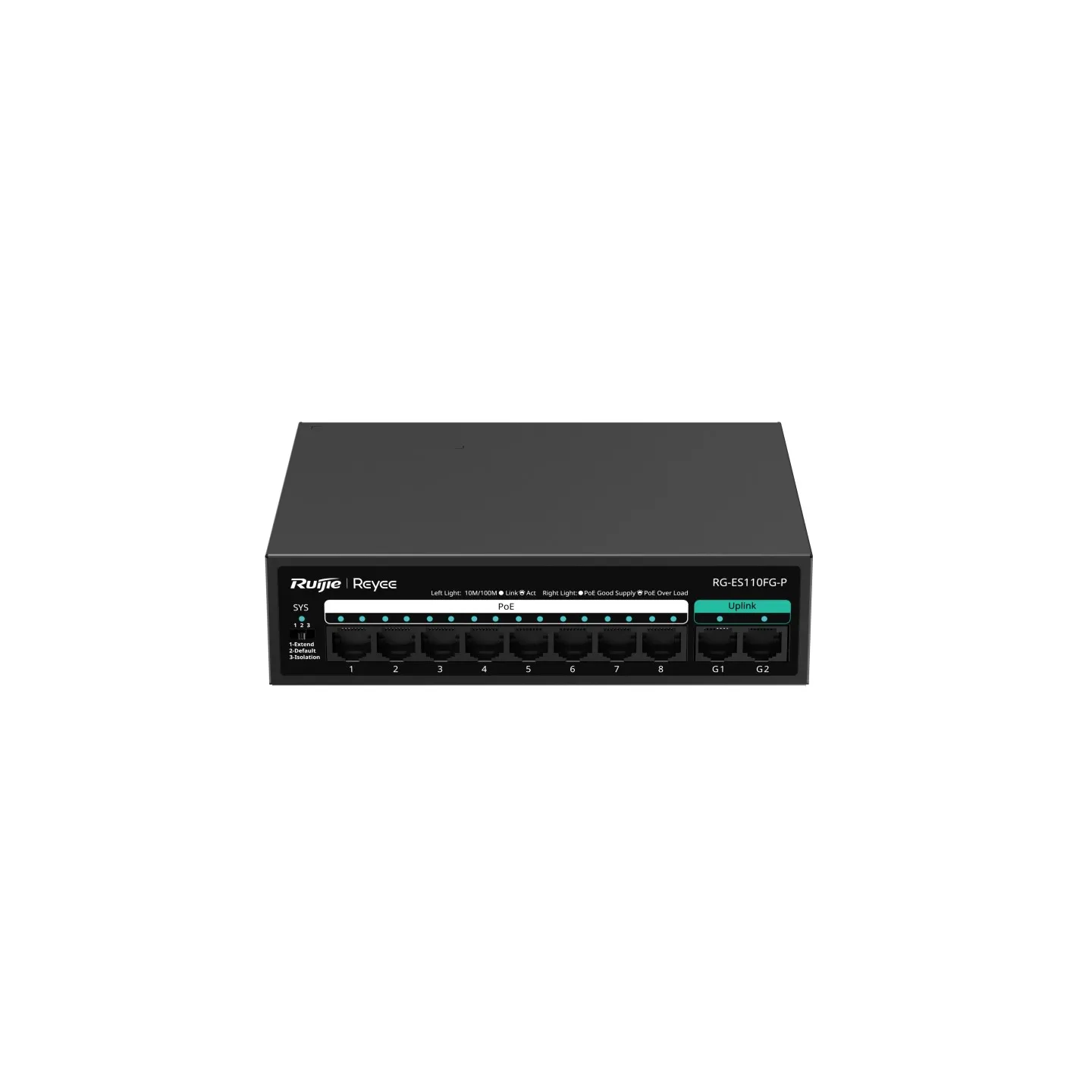 Reyee Switch PoE Sobremesa - Carcasa Metal - 8 puertos RJ45 10/100 Mbps - 8 Puertos PoE+ 802.3af/at + 2 Uplink 1G - Plug and Play - Tecnología de ahorro de energía