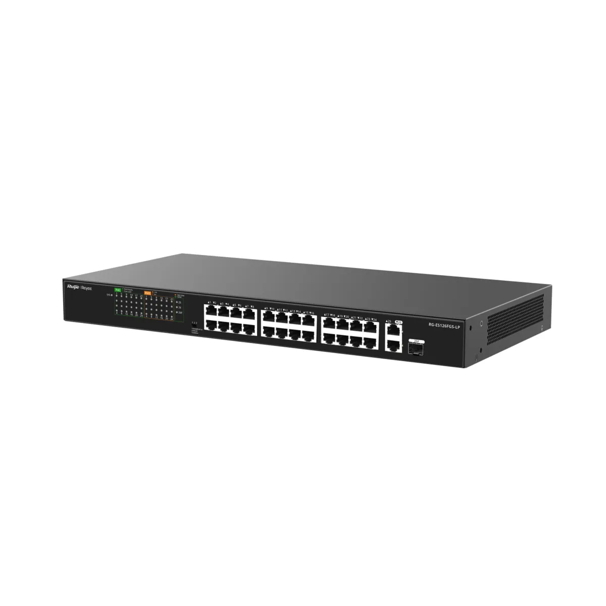 Reyee Switch PoE Enracable - 24 Puertos RJ45 + 1 Uplink RJ45 + 1 SFP Combo - 24 Puertos 10/100Mbps + 2 Puertos 10/100/1000Mbp - 24 Puertos PoE+ 802.3af/at | Potencia total 180W - Aislado de Puertos / Flow Control - Plug and Play — imagen 2