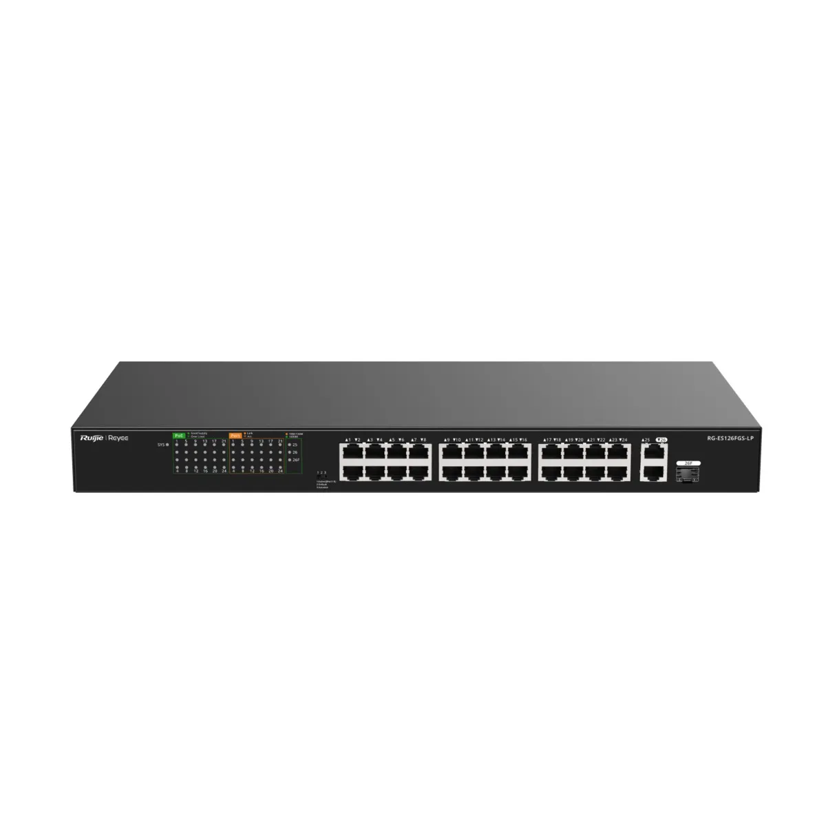 Reyee Switch PoE Enracable - 24 Puertos RJ45 + 1 Uplink RJ45 + 1 SFP Combo - 24 Puertos 10/100Mbps + 2 Puertos 10/100/1000Mbp - 24 Puertos PoE+ 802.3af/at | Potencia total 180W - Aislado de Puertos / Flow Control - Plug and Play — imagen 4