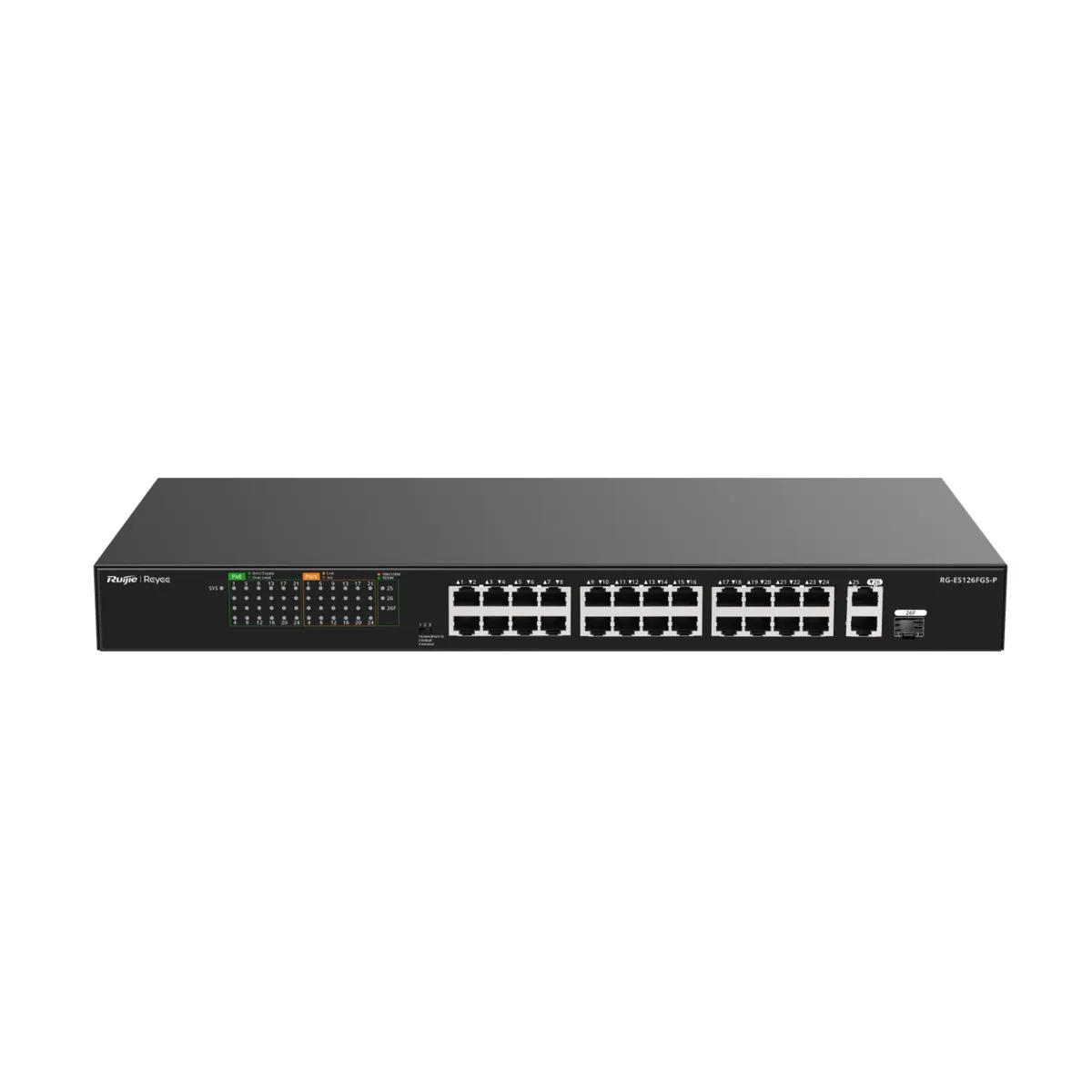 Reyee Switch PoE Sobremesa - 24 RJ45 PoE+ Puertos 10/100Mbps + combo 1RJ45 o 1 SFP Puertos 10/100/1000Mbp - Potencia total 370W