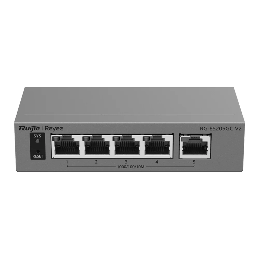 Reyee Switch - 5 x 10/100/1000 Mbps - Tolerancia a fallos por IA - Chasis metálico para escritorio - Protección hasta tensión de 6 kV — imagen 2