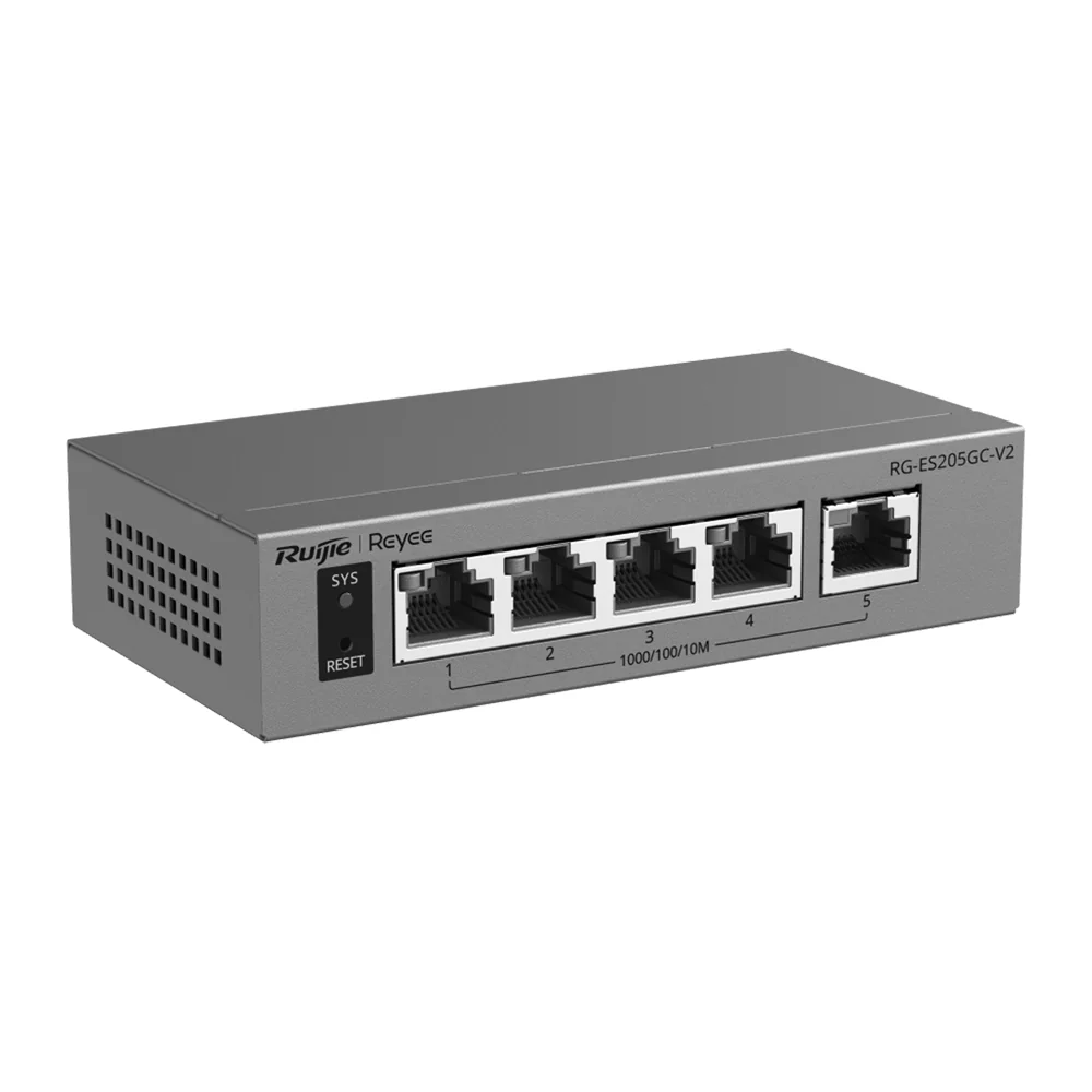 Reyee Switch - 5 x 10/100/1000 Mbps - Tolerancia a fallos por IA - Chasis metálico para escritorio - Protección hasta tensión de 6 kV — imagen 3
