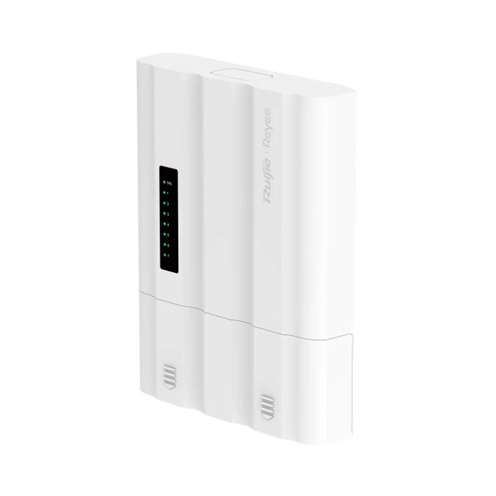 Ruijie Reyee L2 PoE Switch - 5 puertos Gigabit RJ45 y 2 ranuras SFP - 4 salidas PoE+ - Entrada de alimentación dual: DC 12V y PoE In - IP65 con soporte ERPS - Proteccion sobretensiones hasta 8 kV