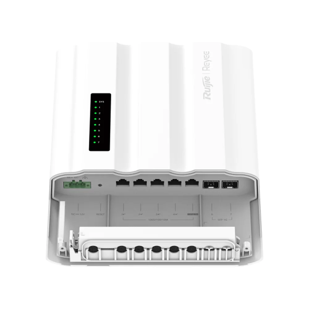 Ruijie Reyee L2 PoE Switch - 5 puertos Gigabit RJ45 y 2 ranuras SFP - 4 salidas PoE+ - Entrada de alimentación dual: DC 12V y PoE In - IP65 con soporte ERPS - Proteccion sobretensiones hasta 8 kV — imagen 3