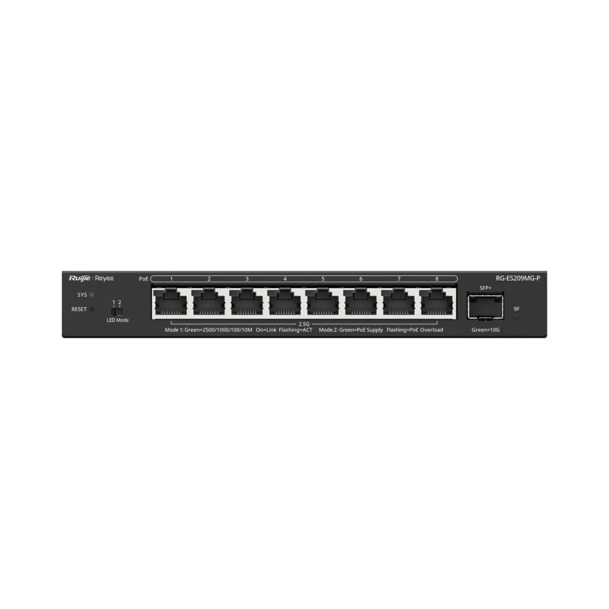 Reyee Switch PoE Cloud Capa 2 - 8 puertos PoE MultiGigabit+ 1 10Gbps SFP+ -  PoE 802.3af/at hasta 30w / Máximo 130W - Static LAG/DHCP Snoop/Port Mirror - VLAN/Port Isolation/PoE Watchdog - Enrackable — imagen 2