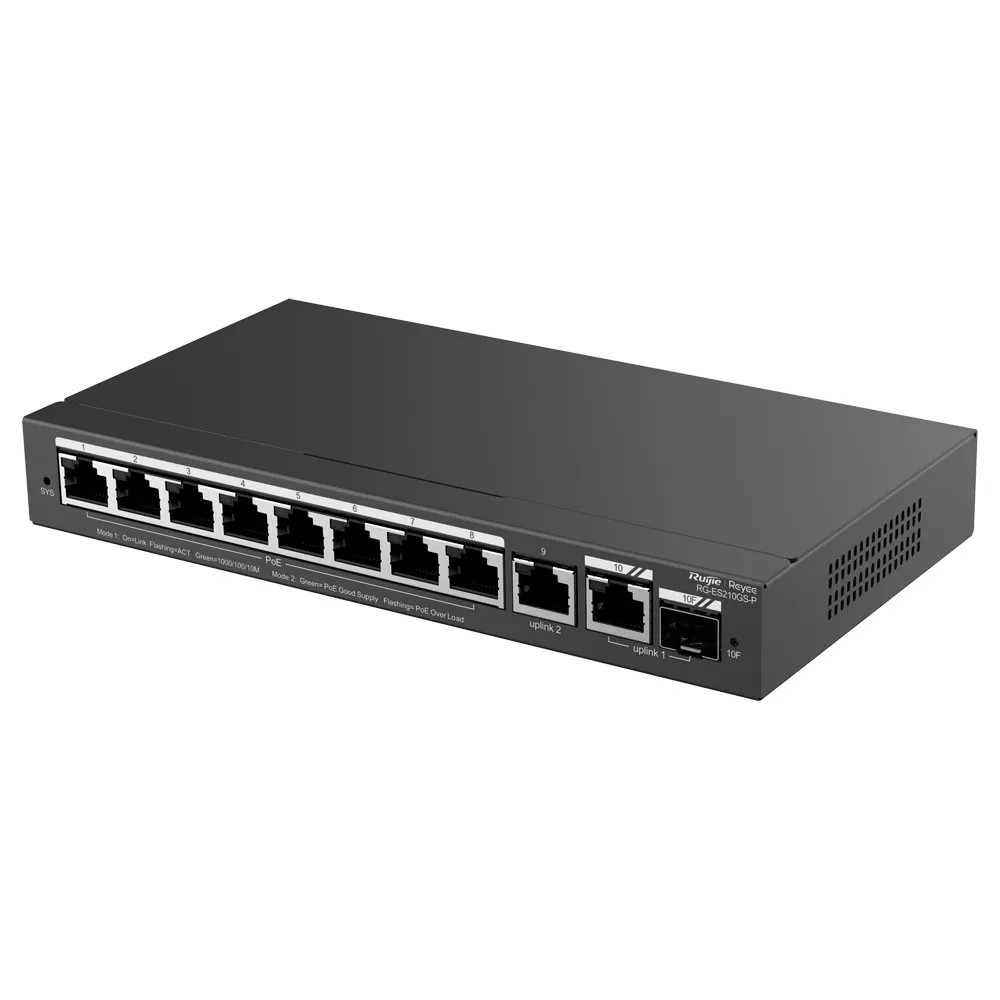 Reyee Switch PoE Cloud Gestionable - 8 puertos PoE+ + 2 Uplink RJ45 + 1 SFP Combo - Máximo 120W — imagen 4
