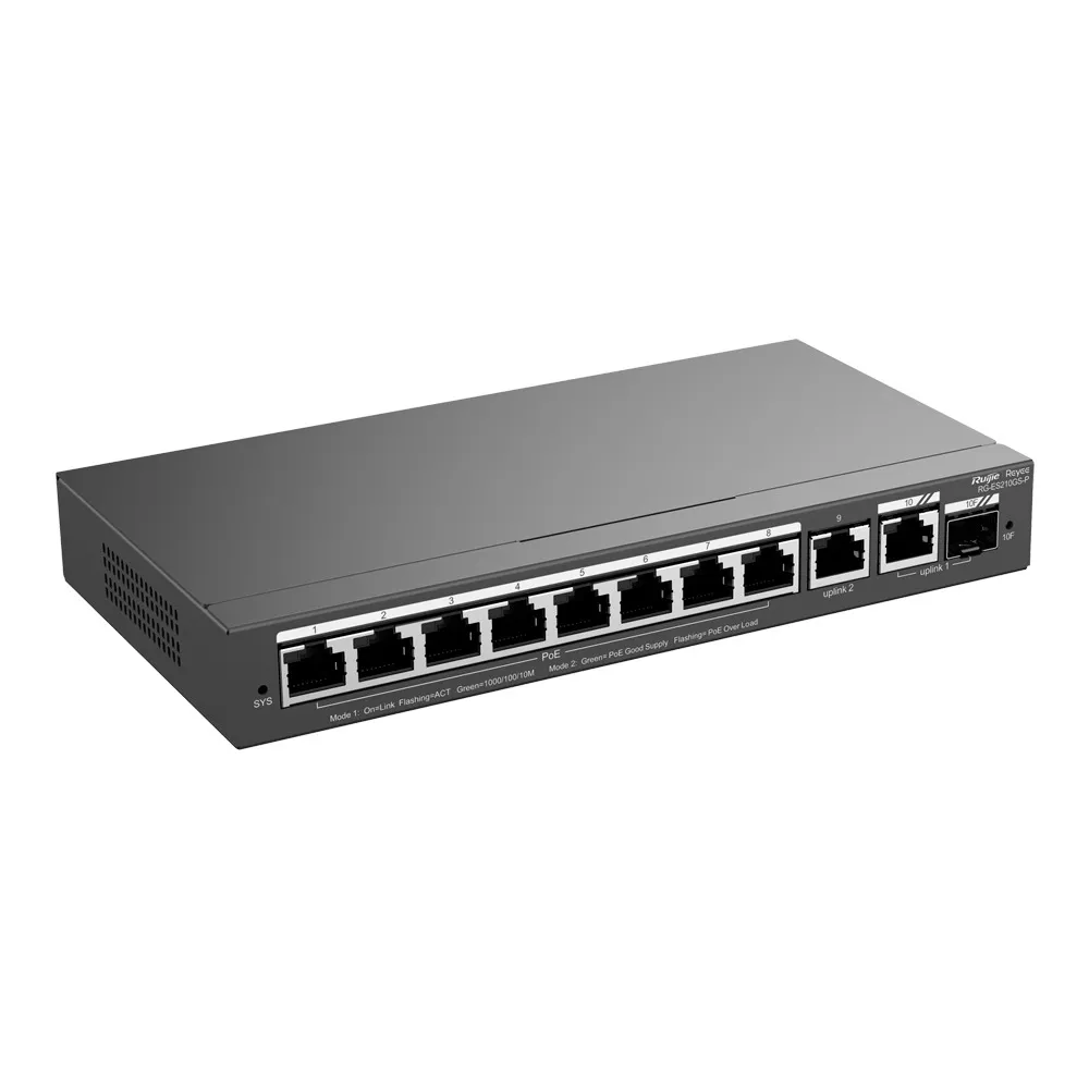 Reyee Switch PoE Cloud Gestionable - 8 puertos PoE+ + 2 Uplink RJ45 + 1 SFP Combo - Máximo 120W — imagen 5