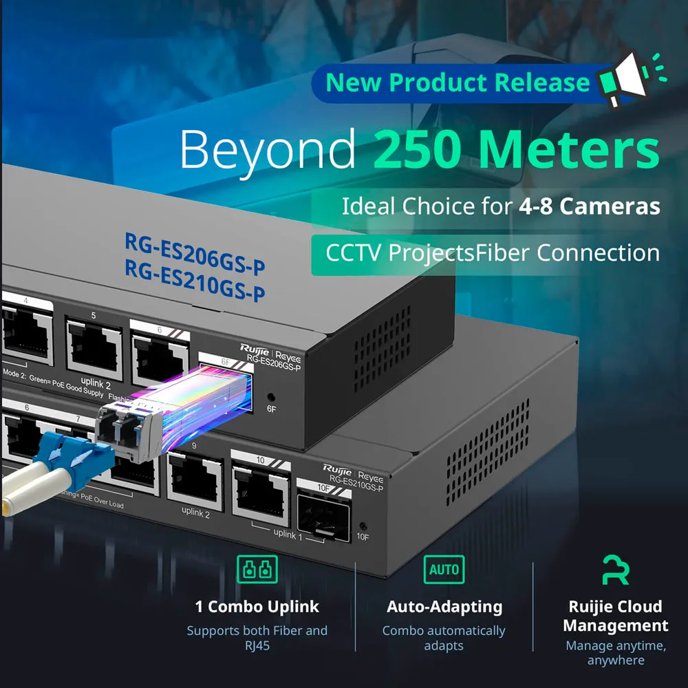 Reyee Switch PoE Cloud Gestionable - 8 puertos PoE+ + 2 Uplink RJ45 + 1 SFP Combo - Máximo 120W — imagen 7