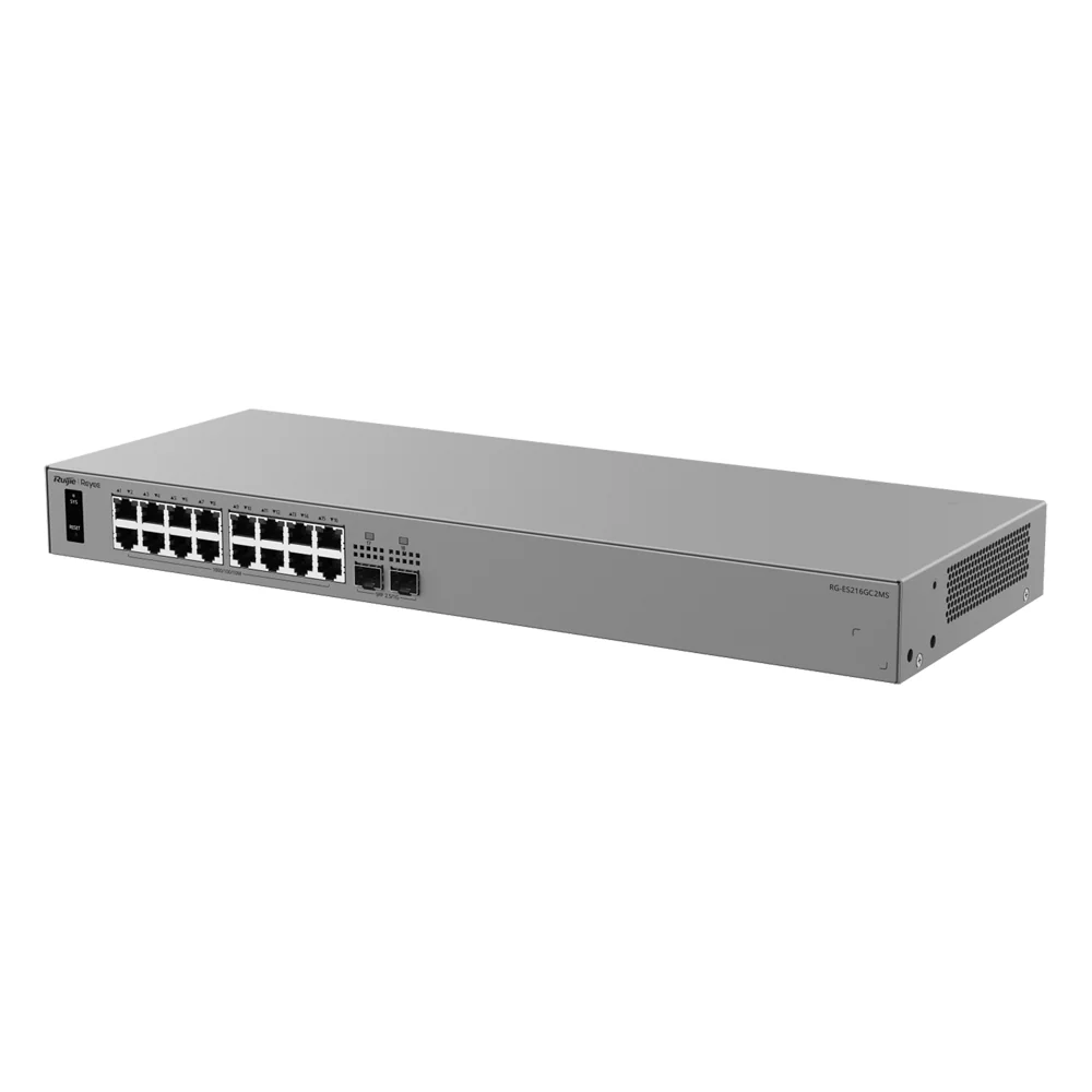 Ruijie Reyee L2 Switch - 16 puertos Gigabit RJ45 y 2 ranuras 2.5G SFP - Resiliencia de red con protocolo de anillo ERPS - Protección sobretensiones de hasta 6 kV