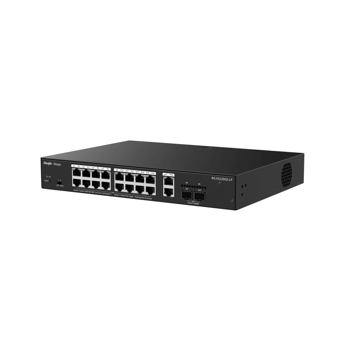 Reyee Switch PoE Cloud Gestionable - 16 PoE 802.3af/at + 2 SFP + 2 uplink RJ45 - 18 RJ45 10/100/1000Mbps + 2 SFP 10/100/1000 - 30W por puerto 802.3af/at / Máximo 130W - VLAN/Port Isolation/Loop Detection - Port Speed Limit — imagen 2