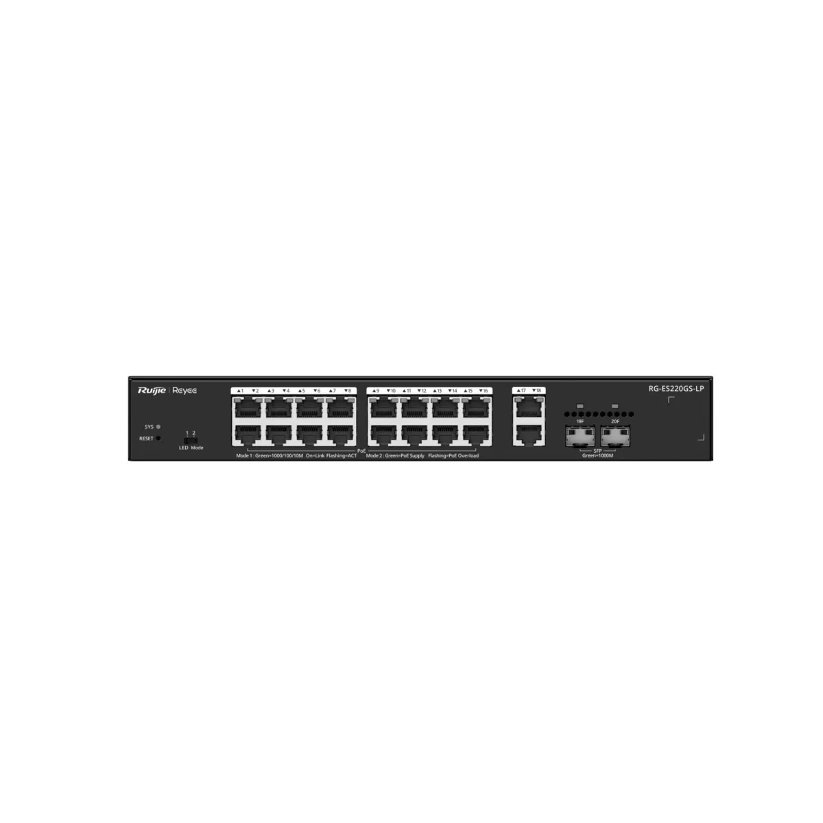 Reyee Switch PoE Cloud Gestionable - 16 PoE 802.3af/at + 2 SFP + 2 uplink RJ45 - 18 RJ45 10/100/1000Mbps + 2 SFP 10/100/1000 - 30W por puerto 802.3af/at / Máximo 130W - VLAN/Port Isolation/Loop Detection - Port Speed Limit — imagen 4