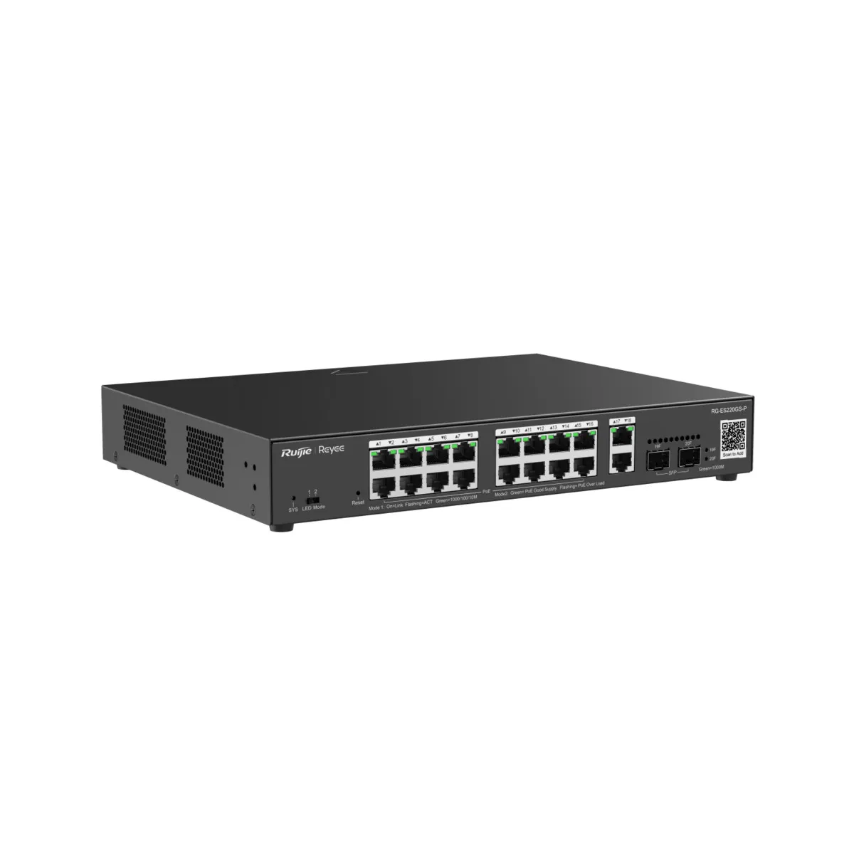 Reyee Switch PoE Cloud Gestionable - 16 PoE 802.3af/at + 2 SFP + 2 uplink RJ45 - Máximo 250W — imagen 2