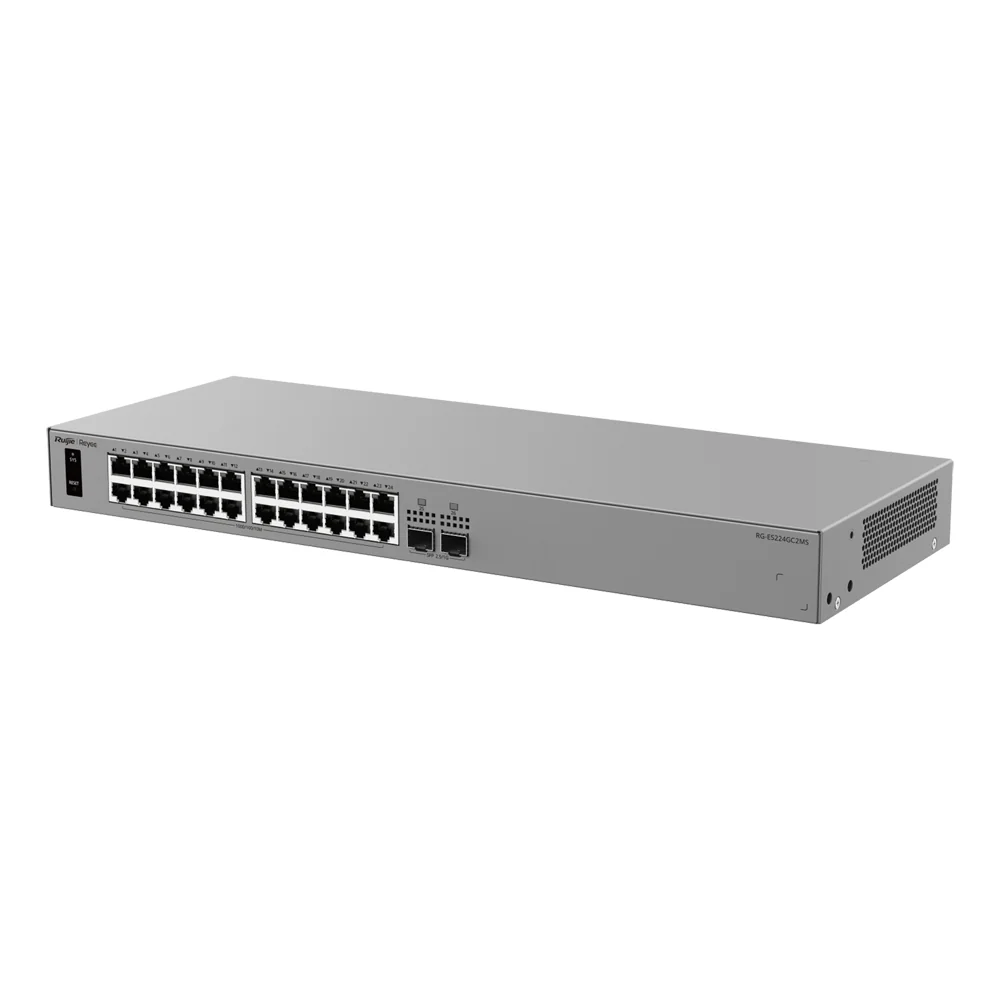 Ruijie Reyee L2 Switch - 24 puertos Gigabit RJ45 y 2 ranuras 2.5G SFP - Resiliencia de red con protocolo de anillo ERPS - Protección sobretensiones de hasta 6 kV