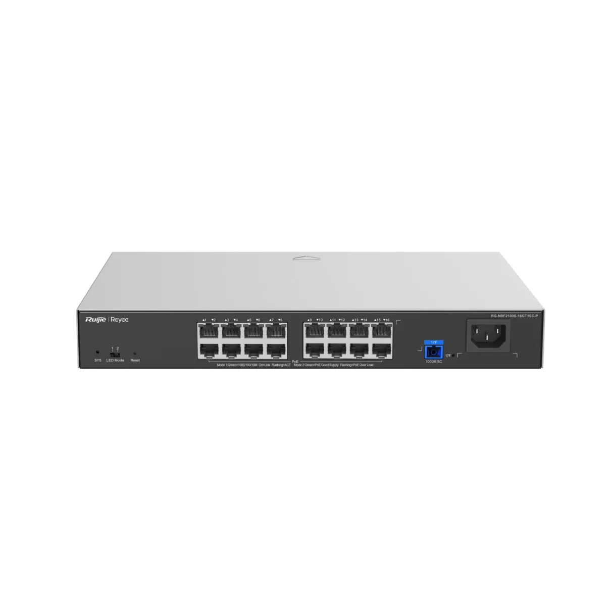 Reyee E-Lighten Switch PoE Cloud Capa 2 - 16 puertos RJ45 Gigabit PoE+ - 1 Puerto óptico SC 1G (PON) - Máximo 240W