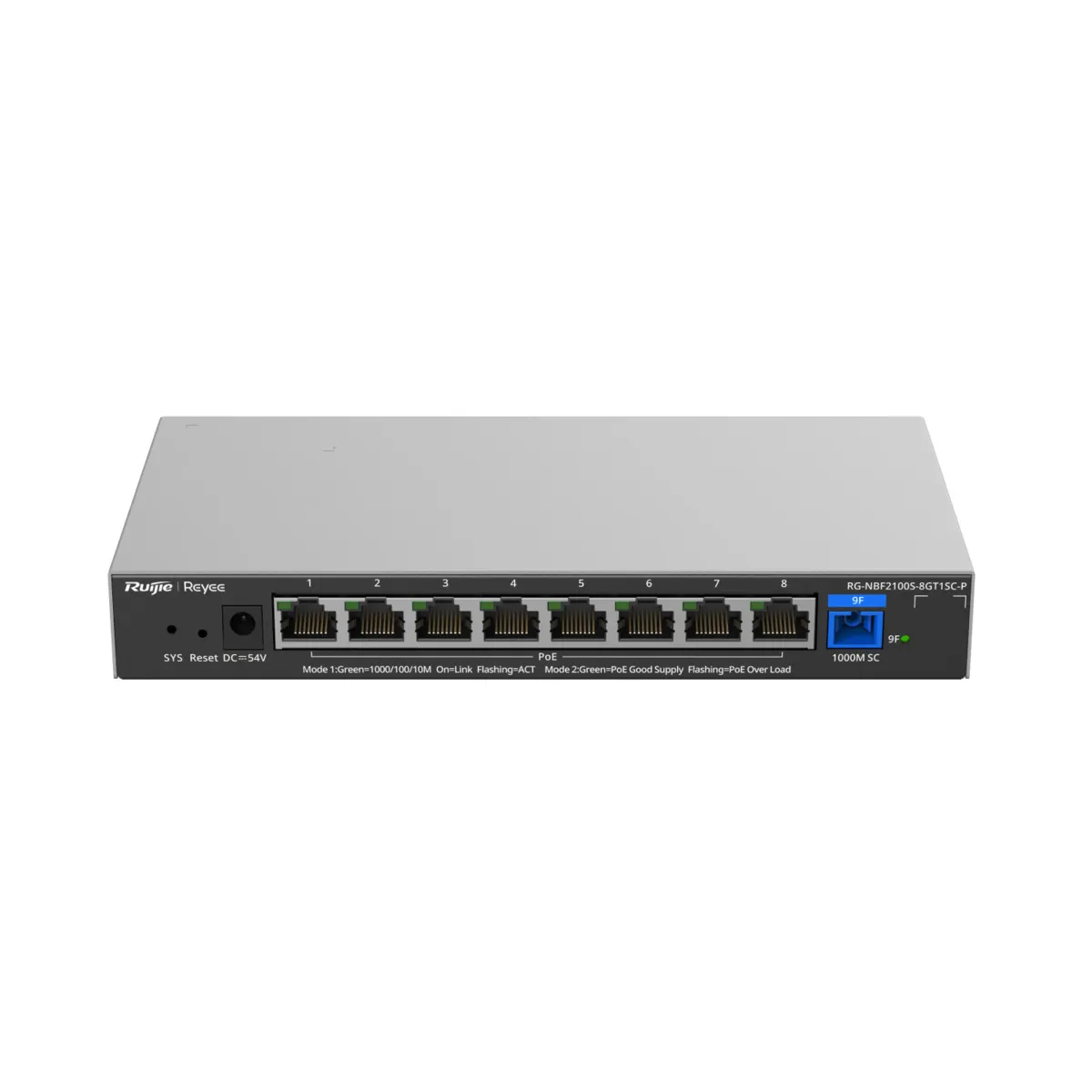 Reyee E-Lighten Switch PoE Cloud Capa 2 - 8 puertos RJ45 Gigabit PoE+ - 1 Puerto óptico SC 1G (PON) - Máximo 120W