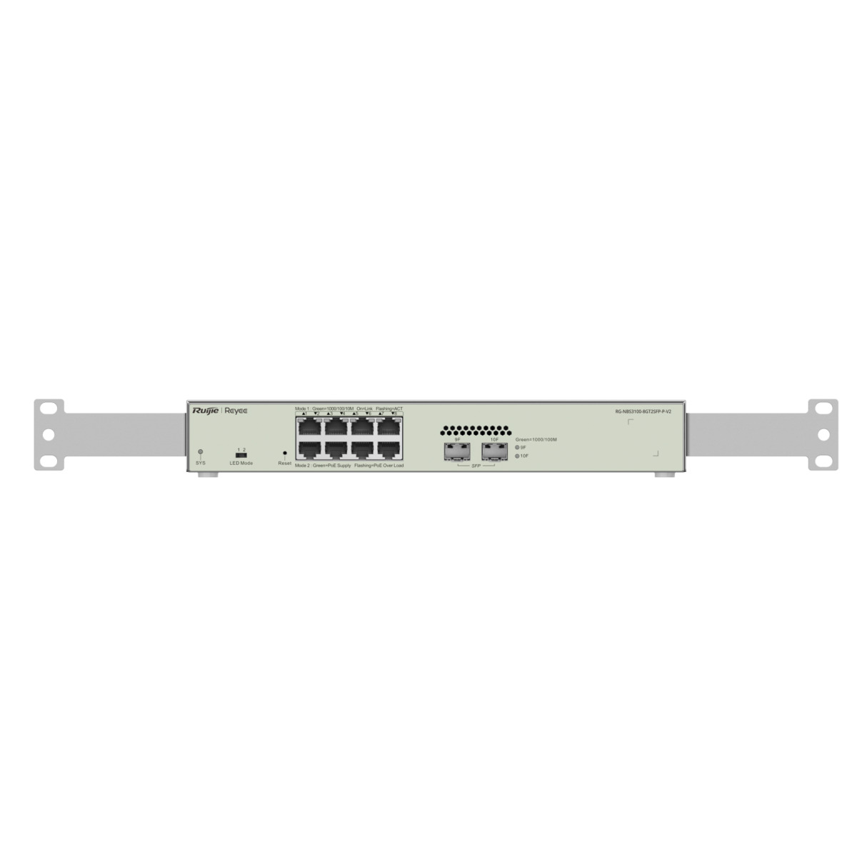 Reyee Switch PoE Cloud Capa 2 - 8 puertos PoE+ Gigabit+ 2 SFP Gigabit - PoE+ 30W / Máximo 125W - Enrackable