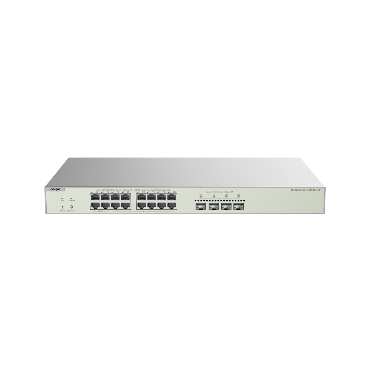 Reyee Switch PoE Cloud Capa 2 - 16 x RJ45 2.5Gpbs PoE++ + 4 x 10Gbps SFP+ - Máximo 370W