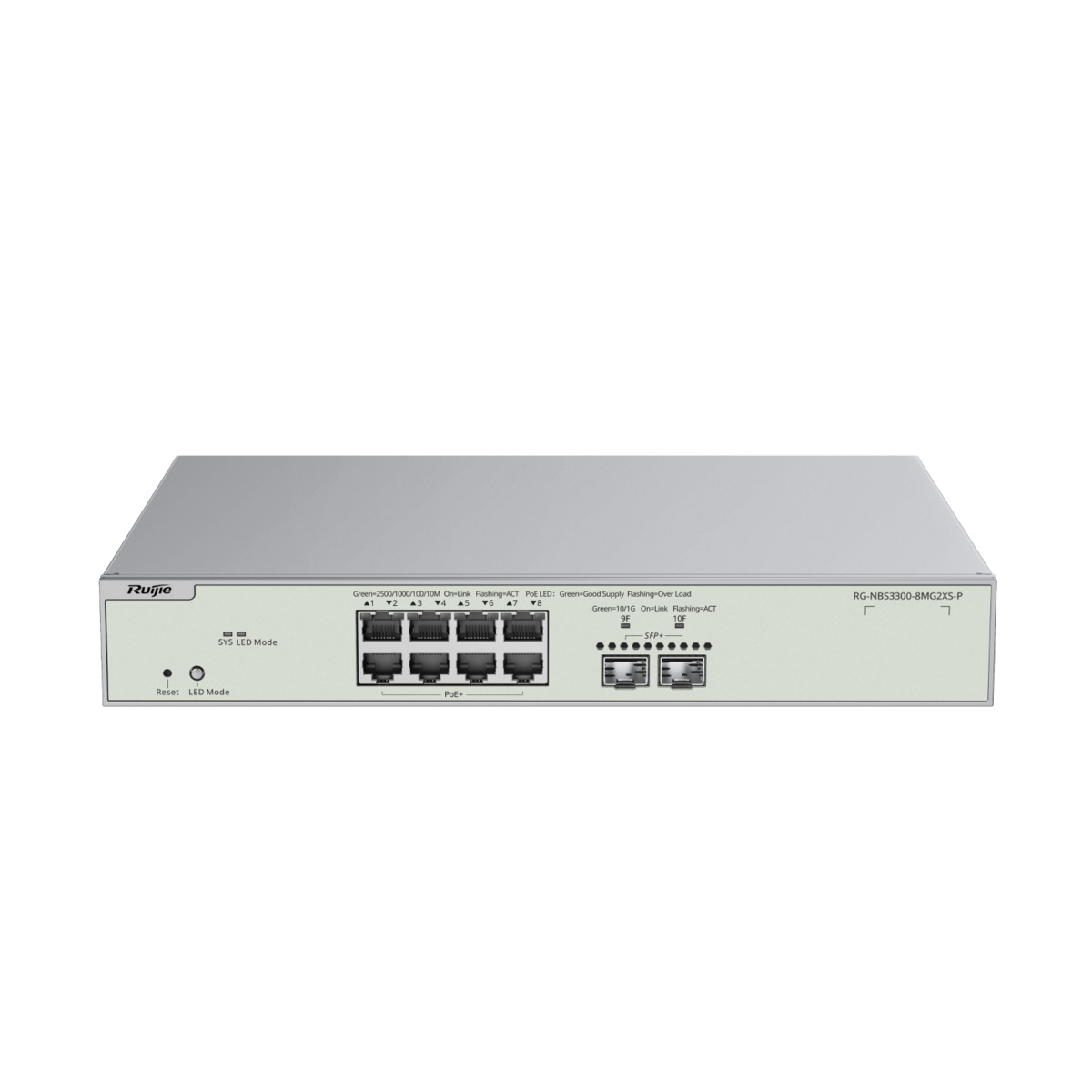 Reyee Switch PoE Cloud Capa 2 - 8 x RJ45 2.5Gbps PoE+ + 2 x 10Gbps SFP+ - Máximo 240W