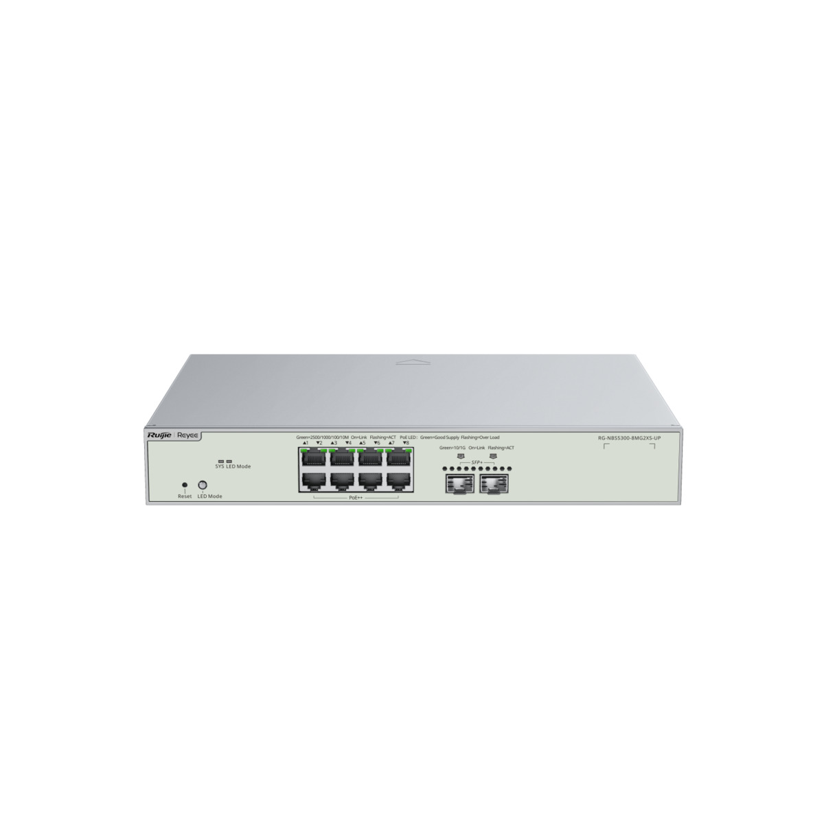 Reyee Switch Cloud Gestionable L3 - 8 puertos Hi-PoE RJ45 2.5G + 2 puertos SFP+ 10G