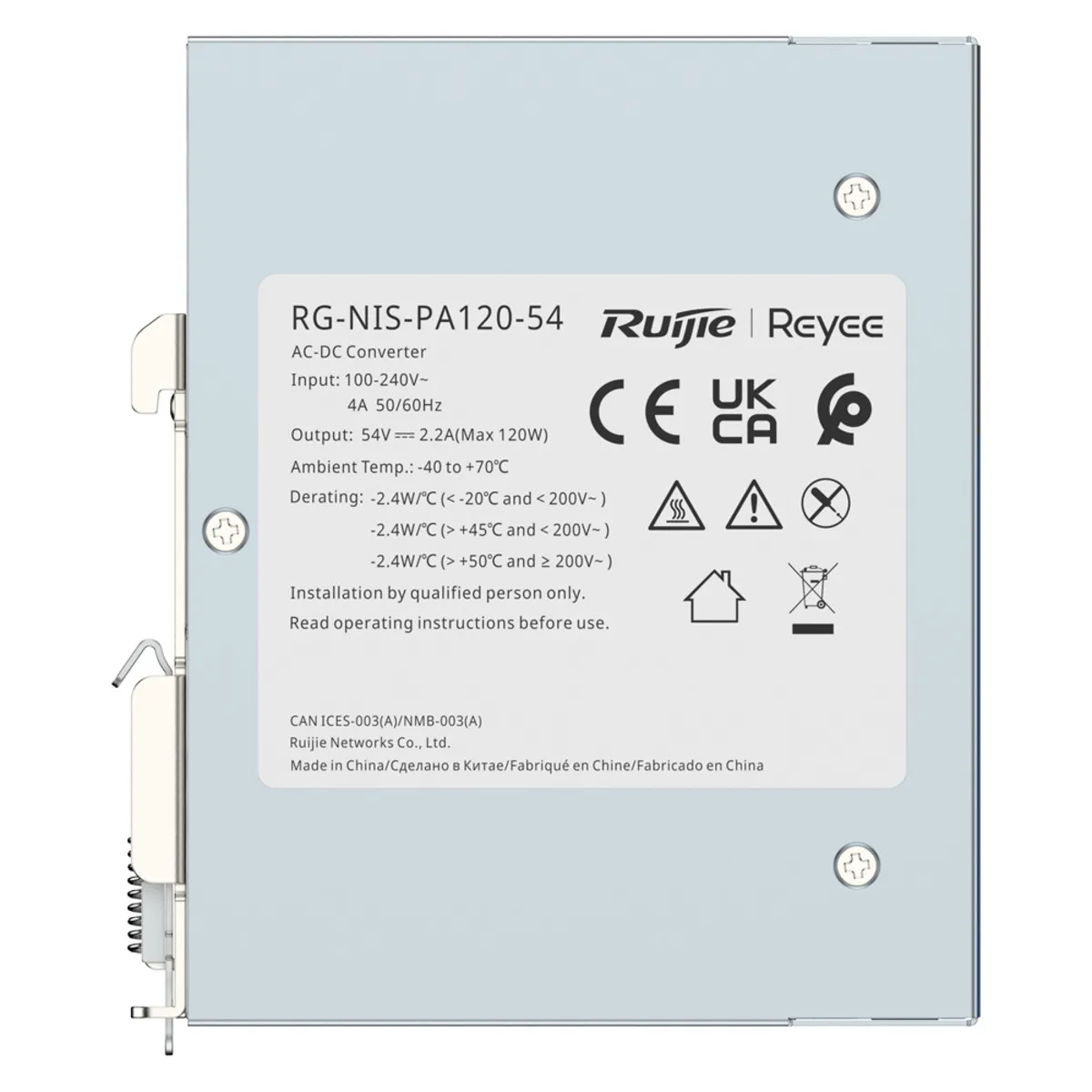 Fuente de alimentación Industrial Reyee - Salida DC 54 V 2,2A / 120 W - 2 salidas DC - 125x35x100mm - Montaje en carril DIN — imagen 4