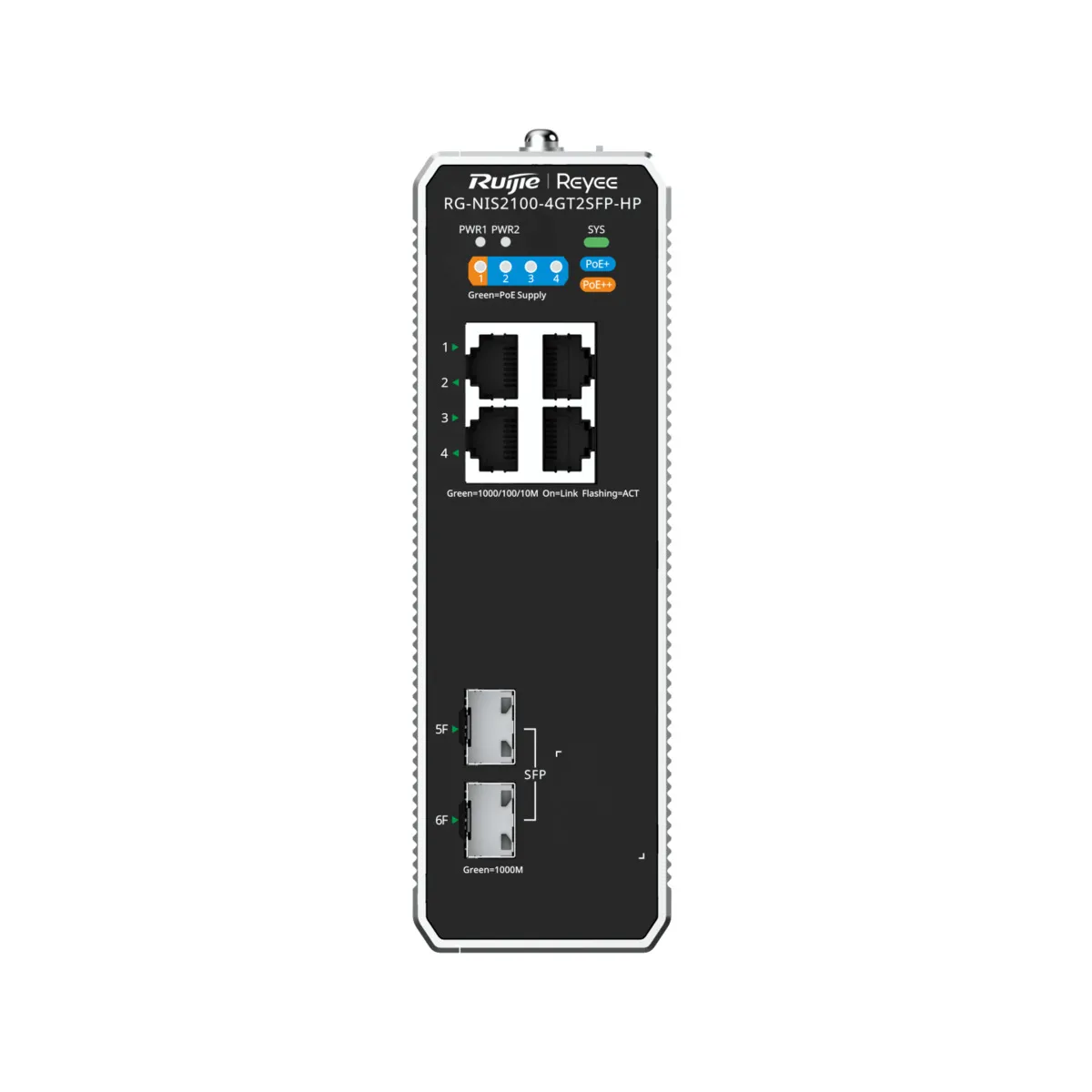 Reyee Switch Industrial PoE Cloud Capa 2 - 4 puertos RJ45 Gigabit + 2 puertos SFP - 3 PoE+ + 1 Puertos Hi-PoE - Montaje en carril DIN — imagen 4