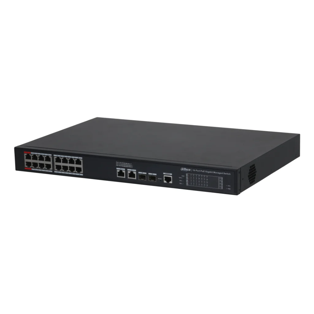 Dahua Switch PoE 16 puertos Gigabit + 2 Uplink Gigabit RJ45 + 2SFP