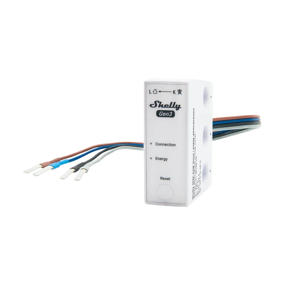 Shelly 3EM-63W Gen3 - WiFi 2.4 GHz / Bluetooth - Medidor de consumo - Soporta 220-240 V - Ideal para viviendas - Compatible con Alexa y Google