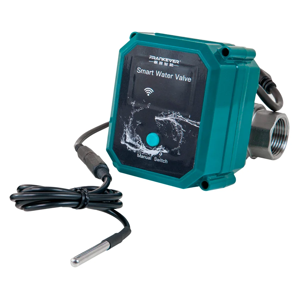 FrankEver Smart water valve DN20 - WiFi 2.4 GHz / Bluetooth  - Valvula de agua inteligente - Tamaño válvula DN25 (≈ 1″) - Sensor de temperatura - Compatible con Alexa y Google
