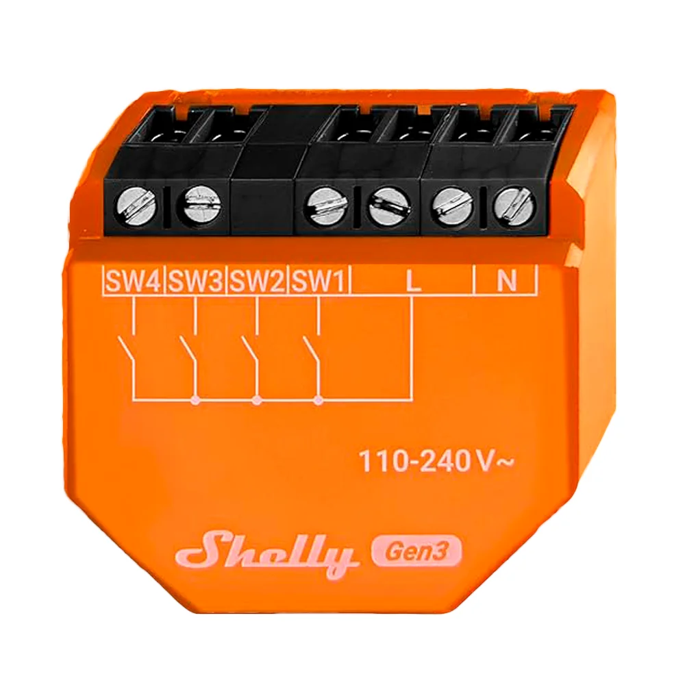 Shelly i4 Gen3 - WiFi 2.4 GHz IEEE802.11 b/g/n / Bluetooth - Interruptor inteligente - Soporta 110-240 V - Soporta 4 canales - Compatible con Alexa y Google