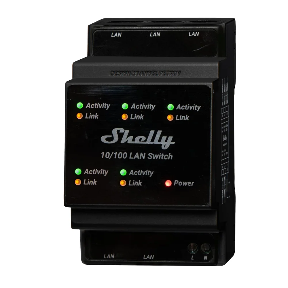 Shelly LAN Switch - Montable en DIN - 5 puertos RJ45 - Soporta 110V - 230V - Conmutador Ethernet - Ampliar las capacidades de su red