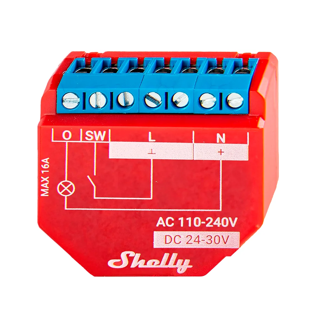 Shelly Plus 1PM - WiFi 2.4 GHz IEEE802.11 b/g/n / Bluetooth -  Interruptor inteligente  - Soporta 110-240 V / 24V - Medidor de consumo - Compatible con Alexa y Google