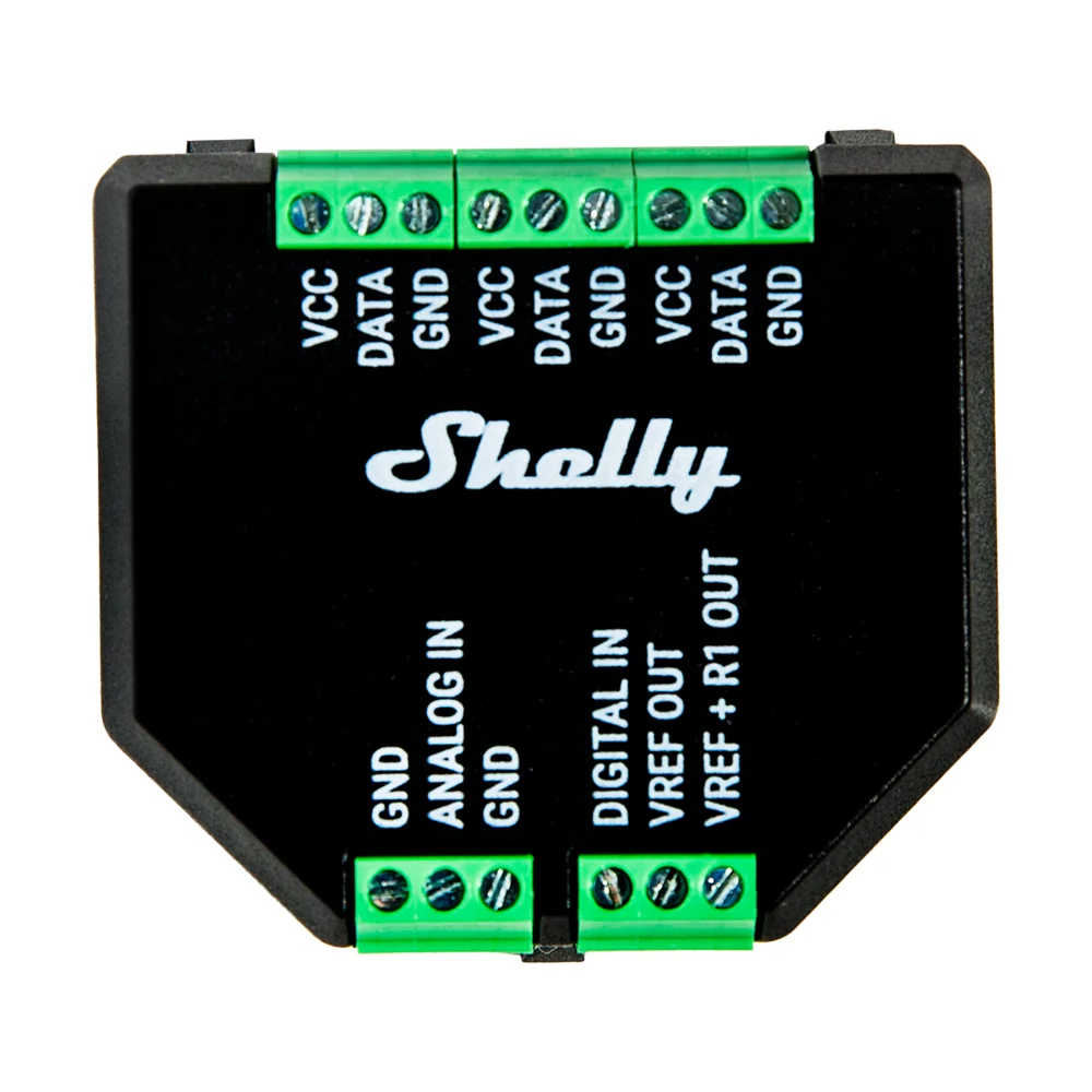 Shelly Plus AddOn - WiFi 2.4 GHz IEEE802.11 b/g/n / Bluetooth - Interfaz de sensor aislada - Soporta 3,3 V (del dispositivo Shelly plus) - Entrada analógica y digital - Compatible con Alexa y Google