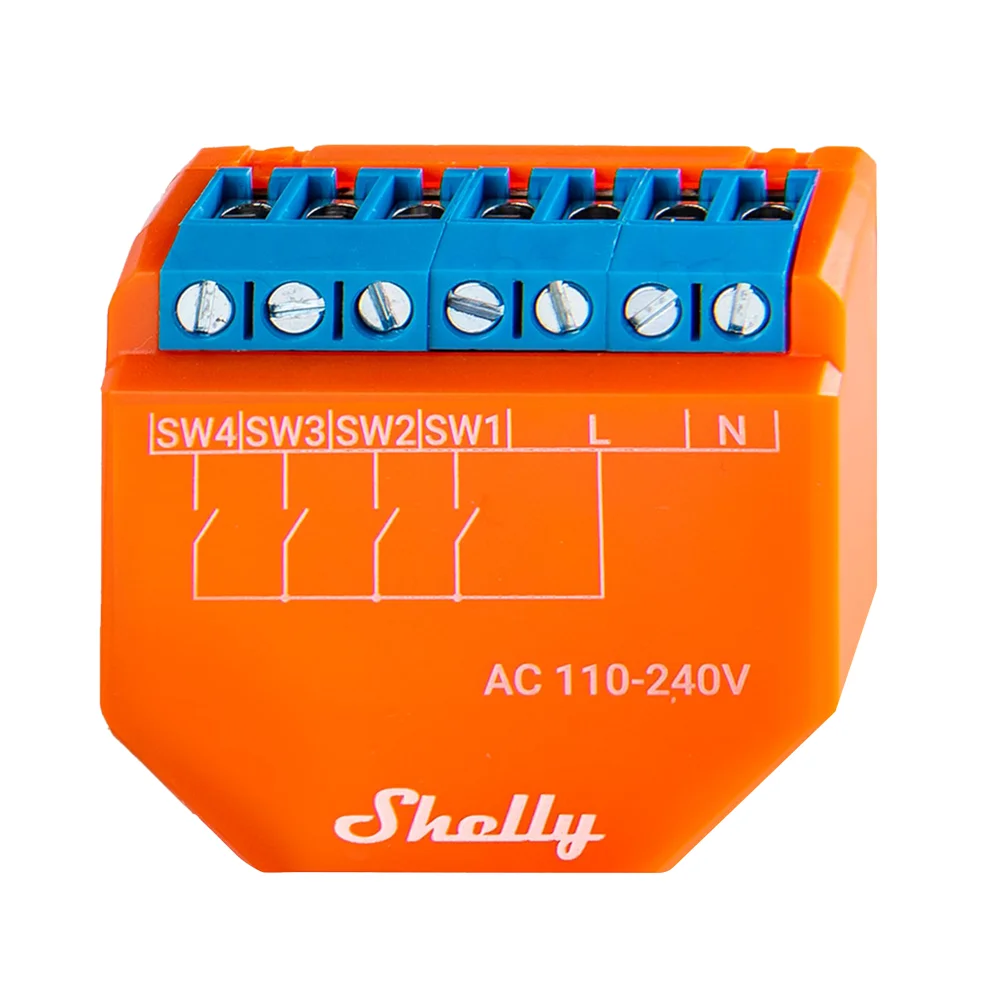 Shelly Plus I4 - WiFi 2.4 GHz IEEE802.11 b/g/n / Bluetooth -  Interruptor inteligente  - Soporta 110-240 V - Soporta 4 canales - Compatible con Alexa y Google