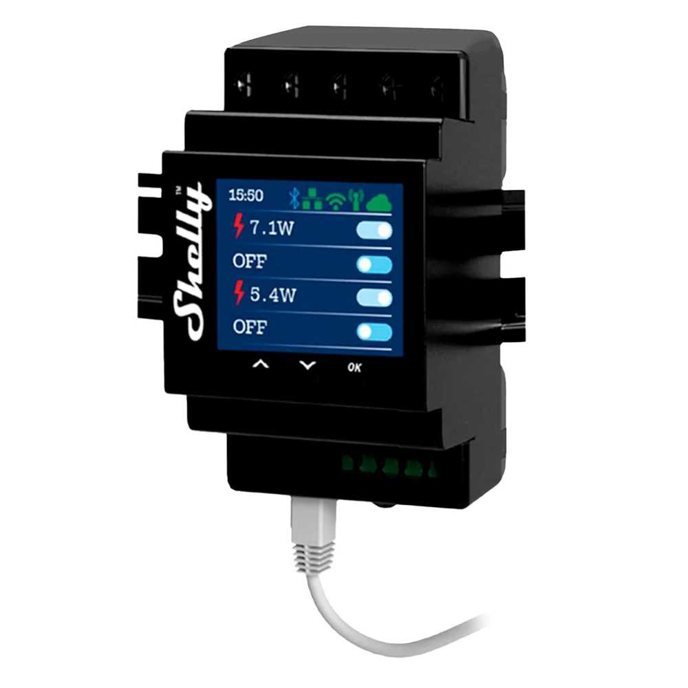 Shelly Pro 4PM - WiFi 2.4 GHz IEEE802.11 b/g/n / Bluetooth -  Interruptor inteligente carril DIN - Soporta 110-240 V - Medidor de potencia - Compatible con Alexa y Google