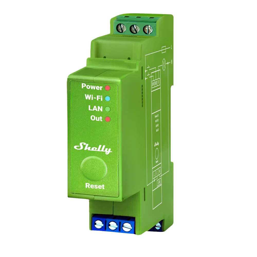 Shelly Pro Dimmer 1PM - WiFi 2.4 GHz IEEE802.11 b/g/n / Bluetooth - Atenuador inteligente carril DIN - Soporta 110-240 V - Medidor de potencia - Compatible con Alexa y Google