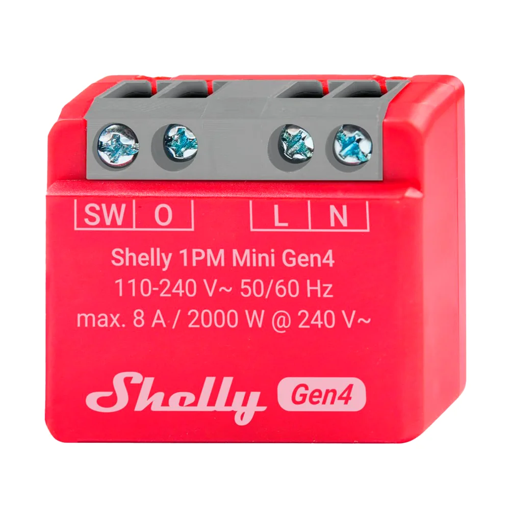 Shelly 1PM Mini Gen4 - WiFi 2.4 GHz / Bluetooth / Zigbee -  Interruptor inteligente  - Soporta 110 - 240 VCA / 24 - 30 VCC - Contacto NA, 1 polo, contacto µ - Compatible con Alexa y Google
