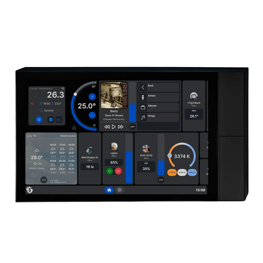 Shelly Wall Display XL Black - Wi-Fi 6 Dual Band / Bluetooth 5.4 - Sensor de Iluminacion - 4 botones fisicos - Gestiona el consumo - Compatible con Alexa y Google