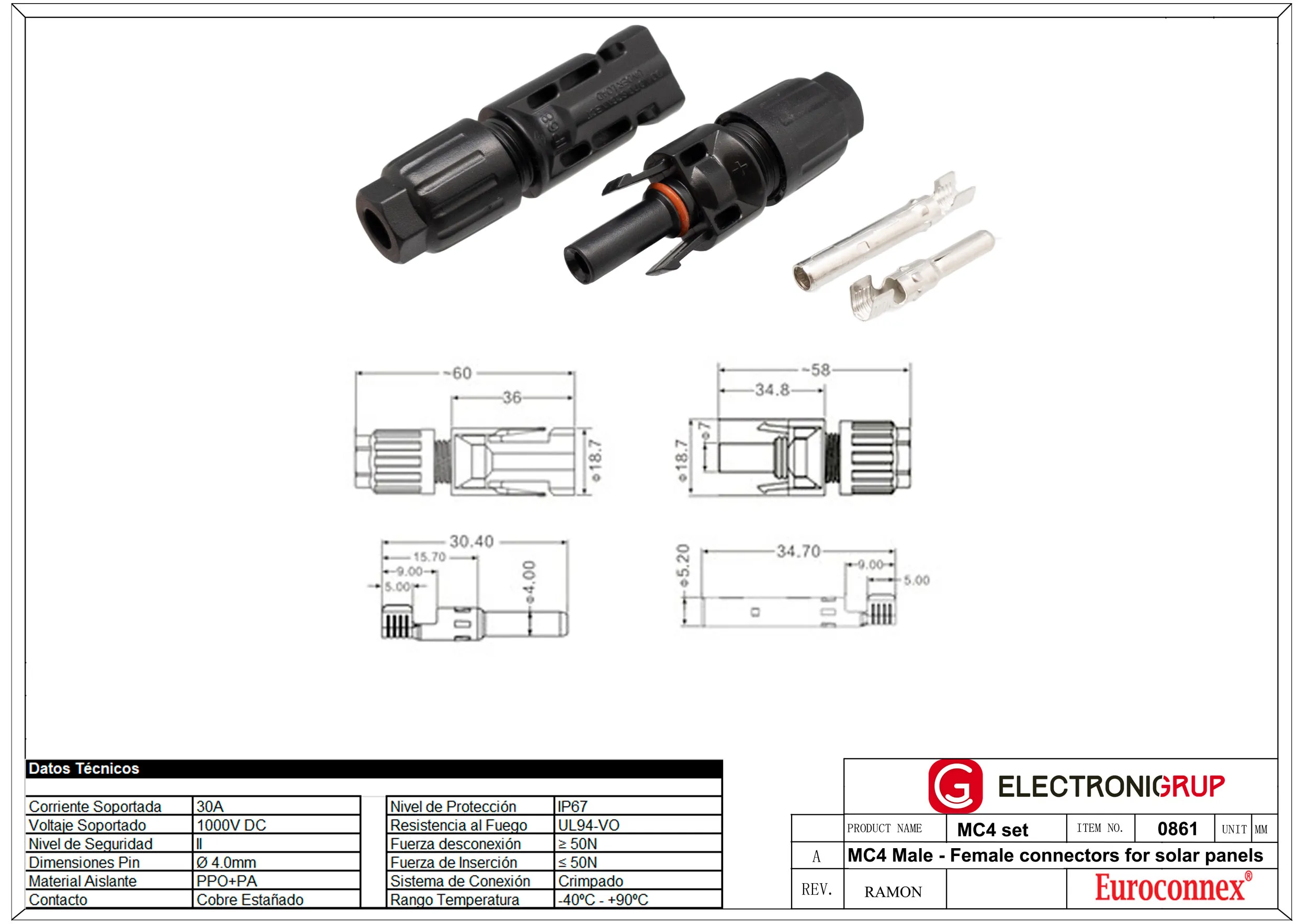 Set MultiContact 4 Macho - Hembra Para conexión Placas Solares — imagen 2