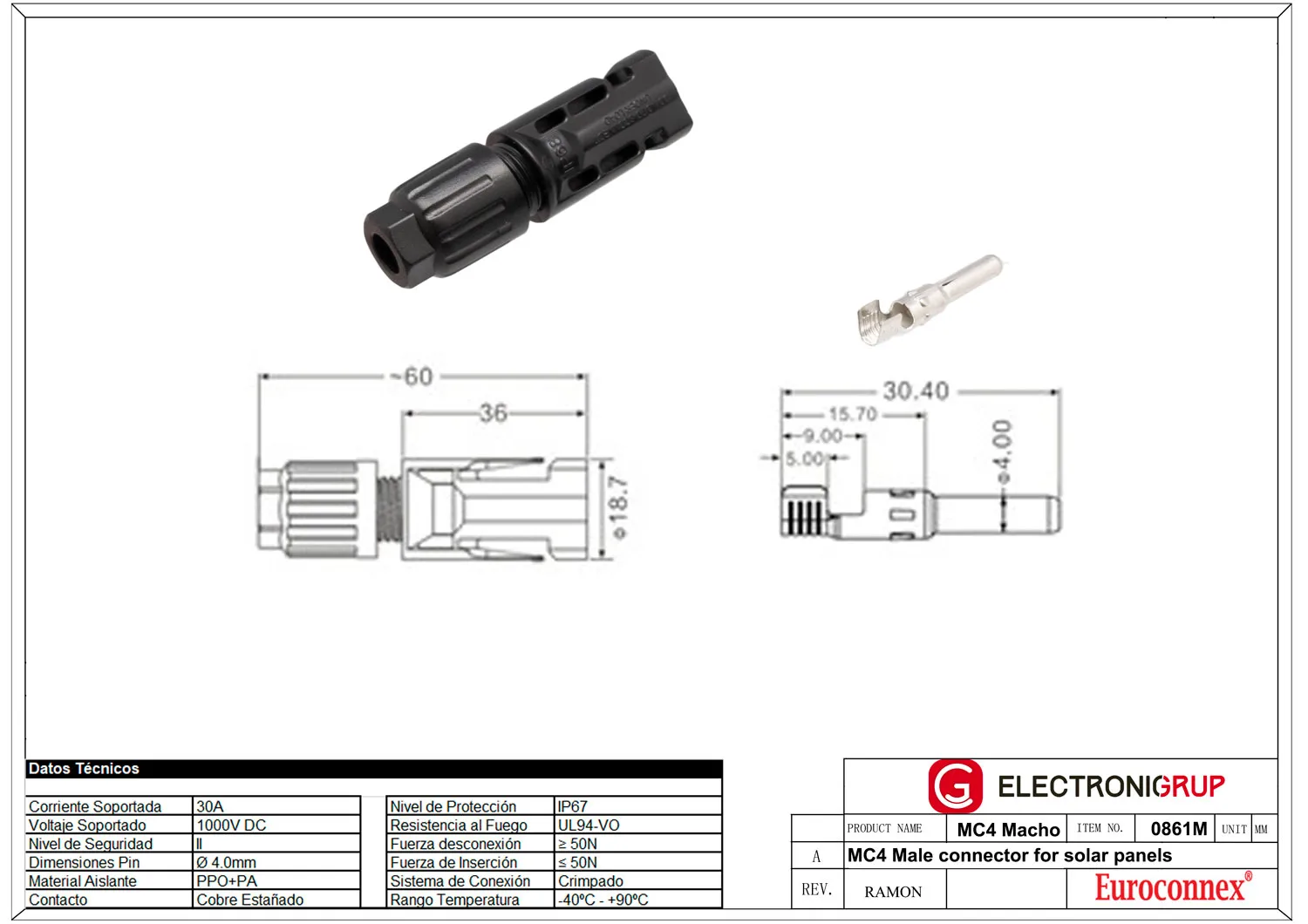 MultiContact 4 Macho Para conexión Placas Solares — imagen 2