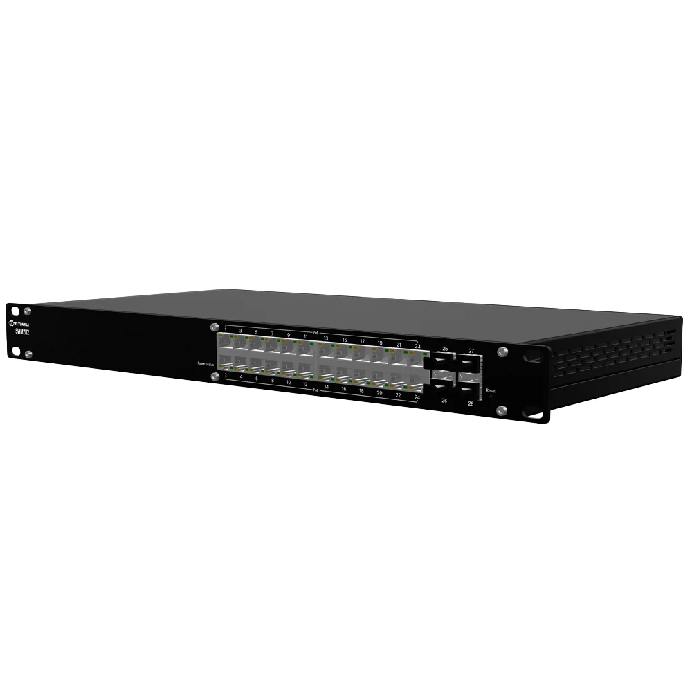 Teltonika Switch PoE Capa 3 - 24 puertos PoE Gigabit+ 4 SFP Gigabit - 30W por puerto 802.3af/at  / Máximo 300W - DHCP/VLAN/STP/RSTP/MRP/ACL/QoS/SNMP - Licencia de gestión RMS  ( 2 años incluidos ) - Enrackable