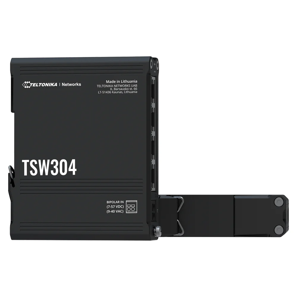 Teltonika Switch  No gestionable Industrial - 4 puertos Ethernet RJ45 Gigabit  - Rugerizado Carcasa Aluminio - Este dispositivo ultrapequeño - Montaje en carril DIN integrado