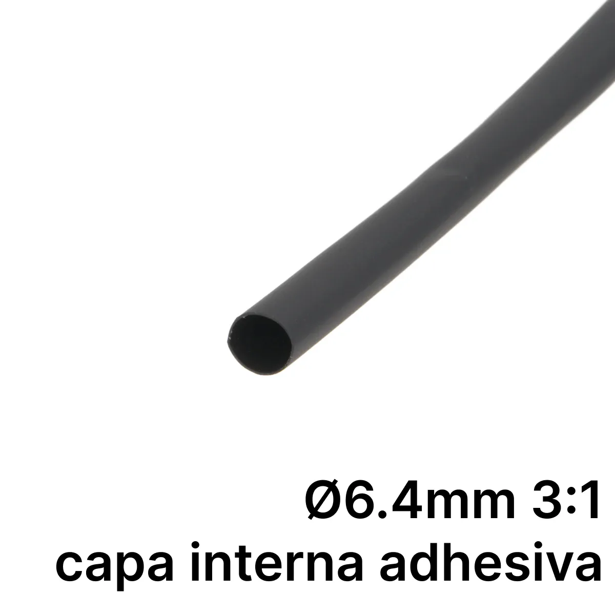 Pack de corte [1.2m] DUAL WALL ADHESIVE de tubo termorretráctil 3:1 Ø6.4mm negro – Poliolefina libre de halógeno e ignífugo [x25]