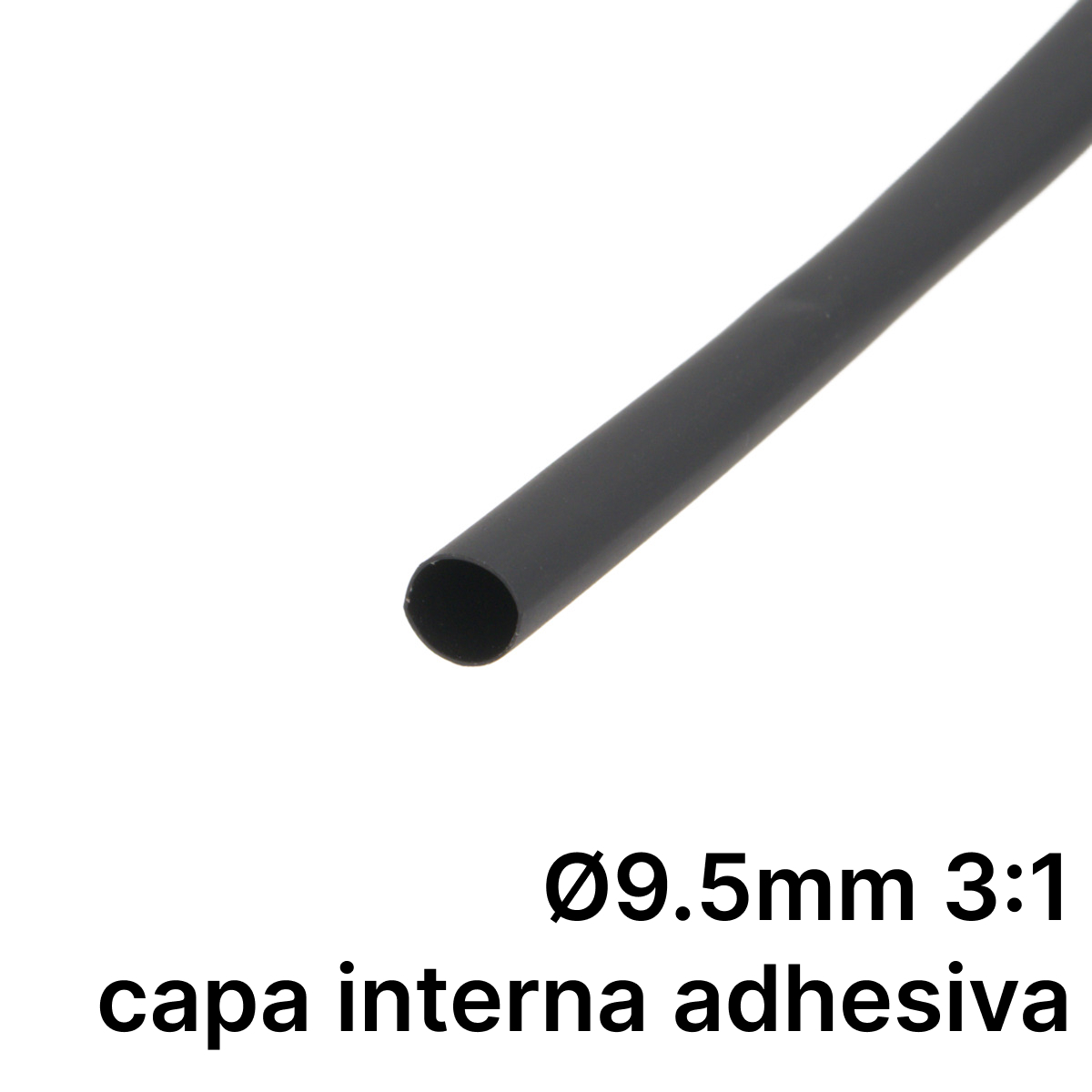 Pack de corte [1.2m] DUAL WALL ADHESIVE de tubo termorretráctil 3:1 Ø9.5mm negro – Poliolefina libre de halógeno e ignífugo [x25]