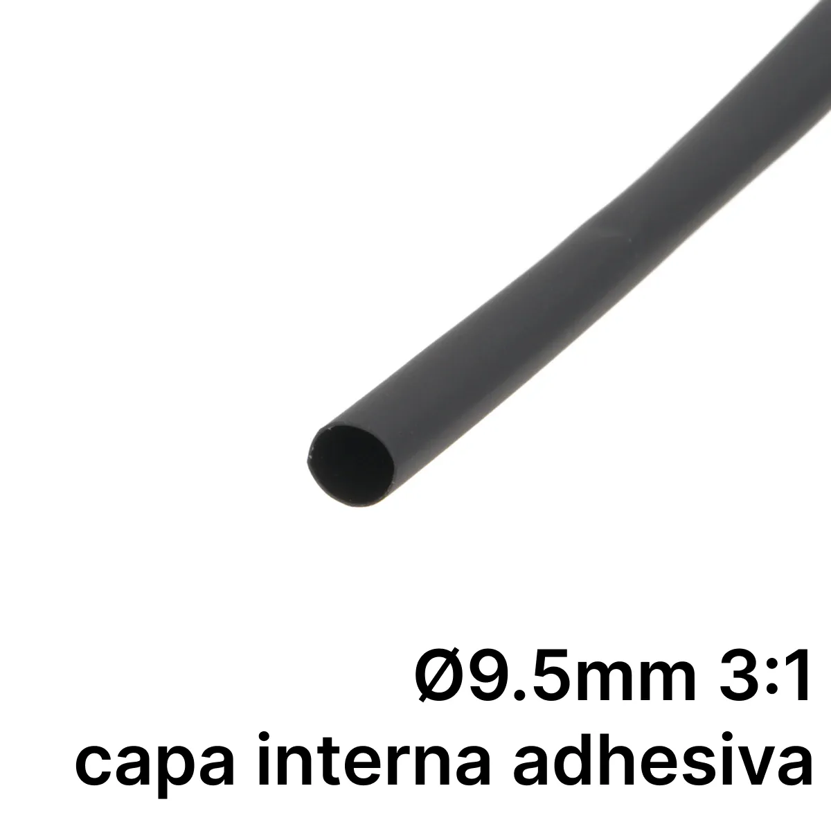 Pack de corte [1.2m] DUAL WALL ADHESIVE de tubo termorretráctil 3:1 Ø9.5mm negro – Poliolefina libre de halógeno e ignífugo [x25]