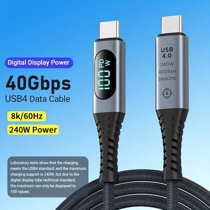 Cable USB 4.0 de 1 metro: 40Gbps, 240W de Entrega de Energía, Soporte de Pantalla 8K con Monitoreo de Potencia en Tiempo Real — imagen 8