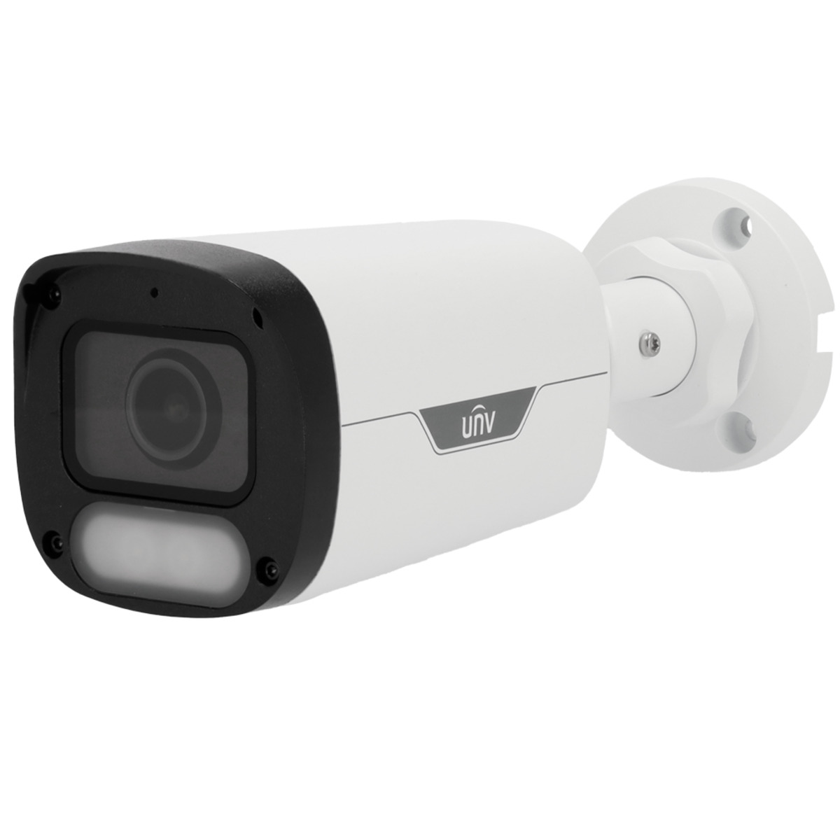 Cámara Bullet IP Uniview - Gama Easy - 4 MP | Lente 2.8 mm | microSD 512 GB - Luz blanca 30 m | WDR 120 dB  - Color Hunter con tecnología WISE-ISP - PoE | UMD | SIP Lite | IP67 - Botón de reset | Micrófono incorporado