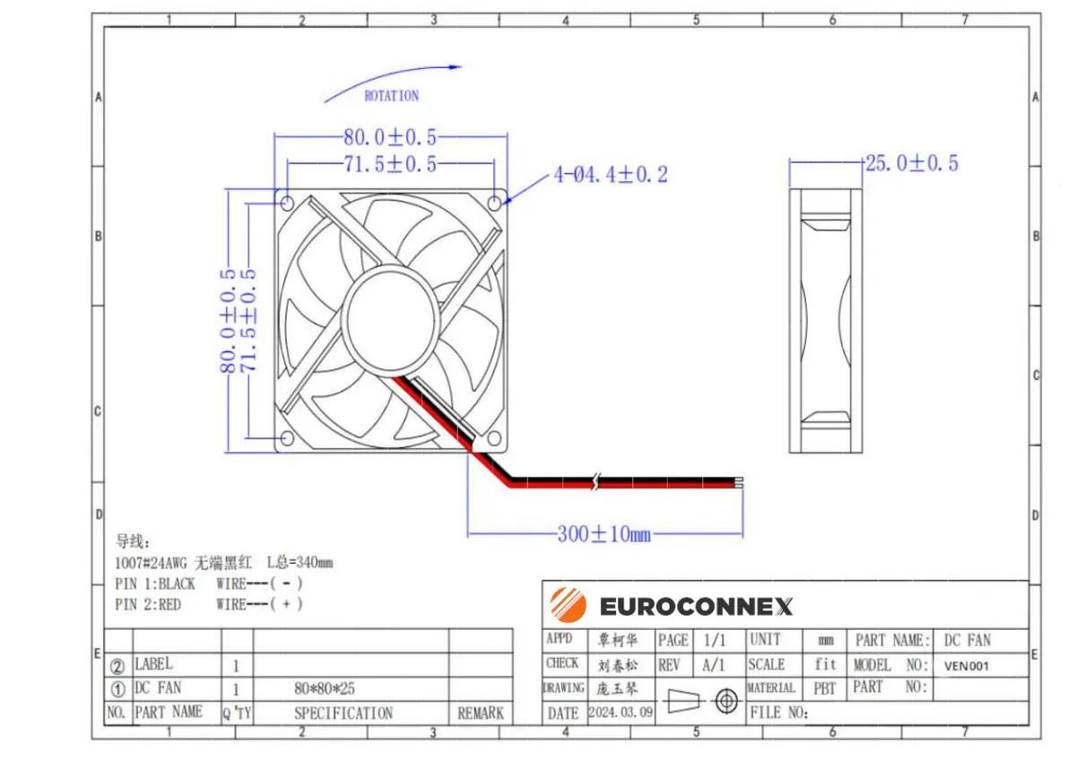Ventilador de plastico 80X80X25mm [12V/0.17A], Cojinete de manguito — imagen 2
