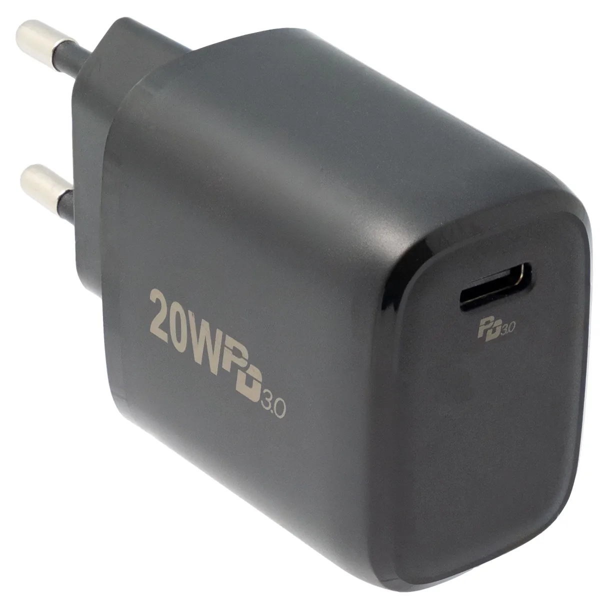 Cargador de pared USB-C 20W con Power Delivery (PD), Negro