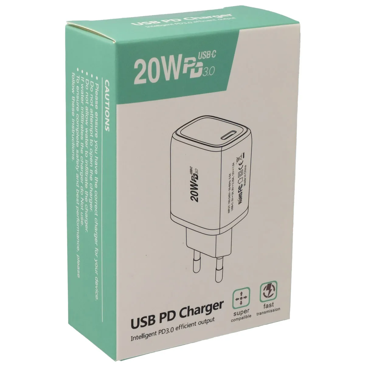 Cargador de pared USB-C 20W con Power Delivery (PD), Negro — imagen 2