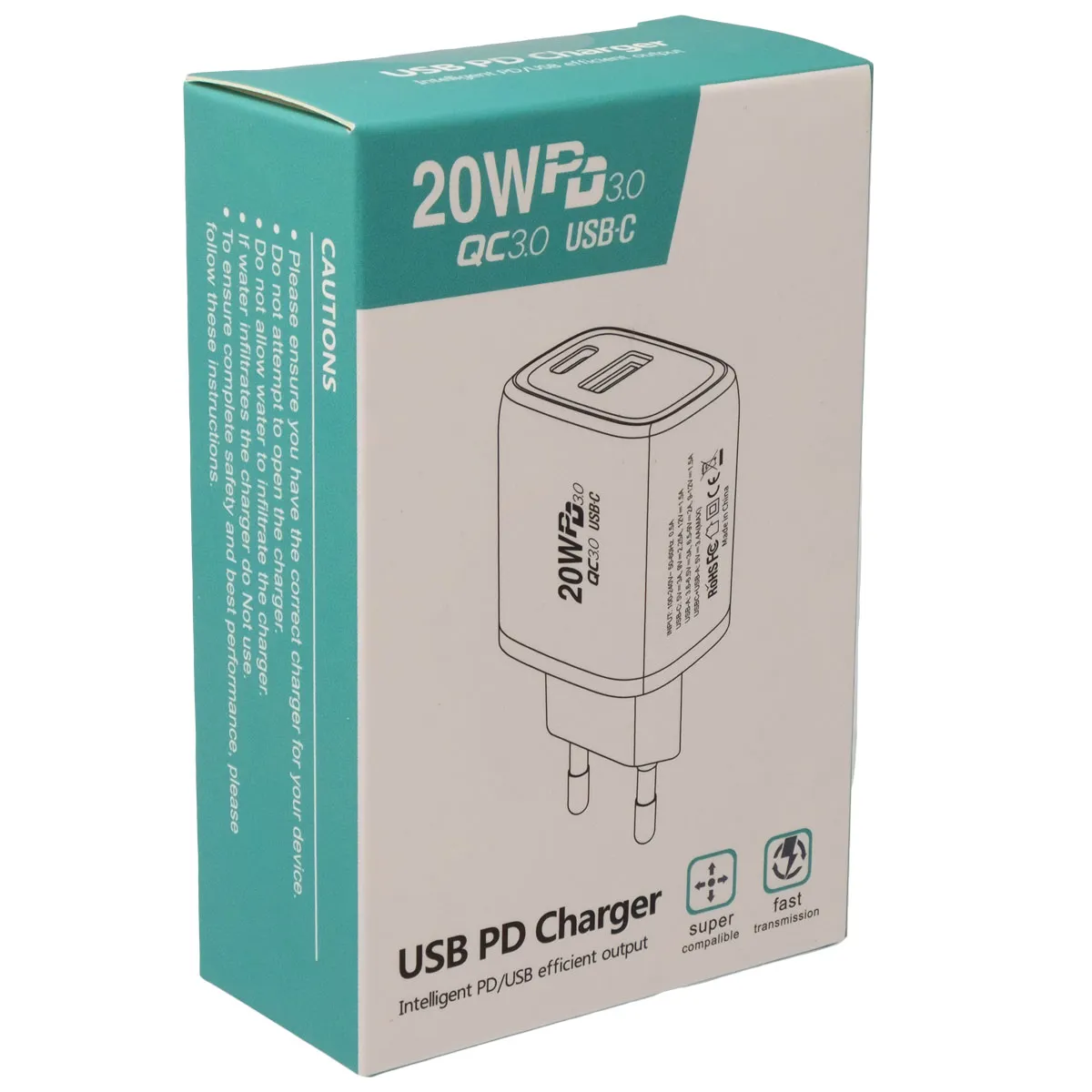 Cargador de pared con USB-C y USB-A 20W, Negro — imagen 3
